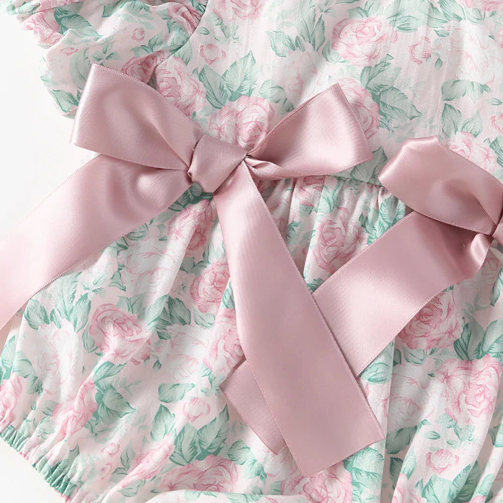 Triple Bow Puff Sleeve Romper
