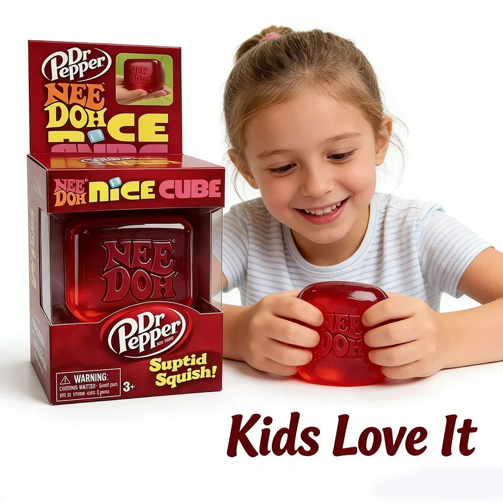 Dr Pepper x NeeDoh Nice Cube Squishy Stress Relief Toy, Soft Squeeze Fidget Cube for Kids & Adults, Anxiety Relief Sensory Toy