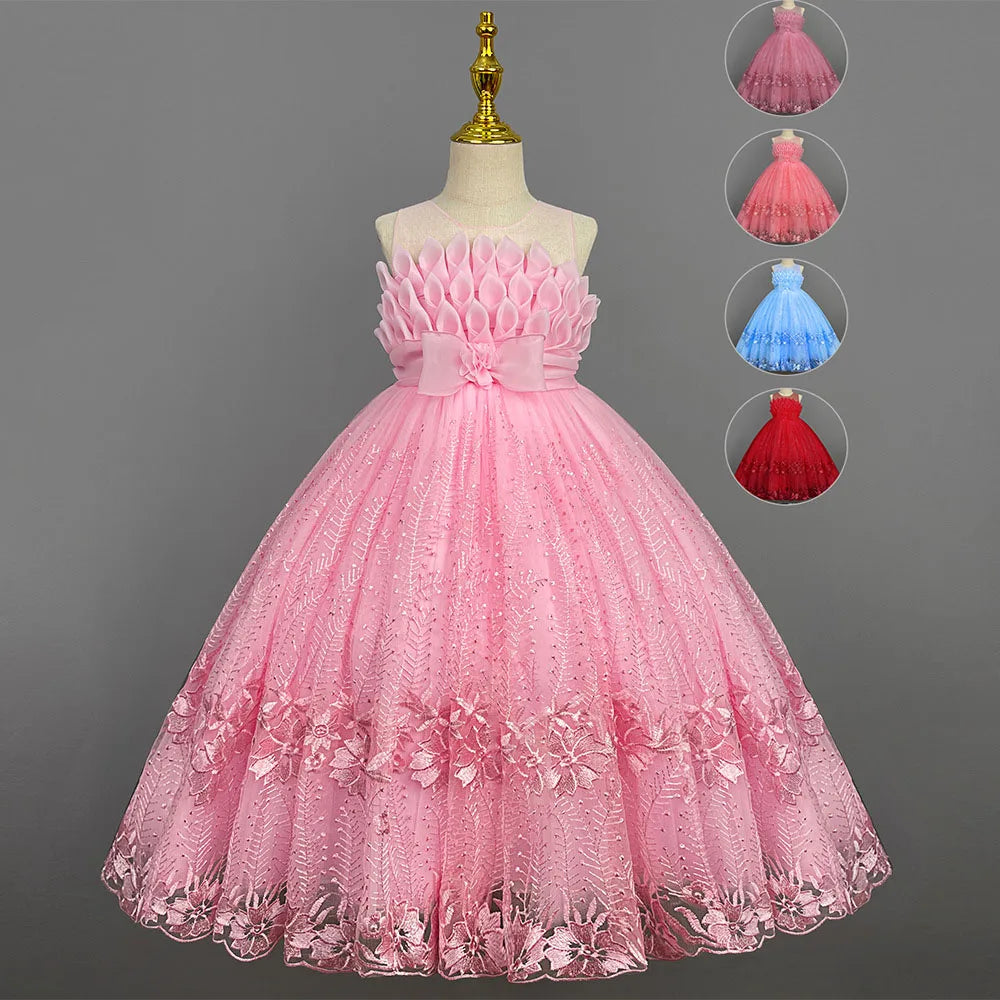 Teenager Girl Long Elegant Dress for Young Girls Flower Girl Princess Dresses Wedding pink Formal Clothes From 4 to12 Years
