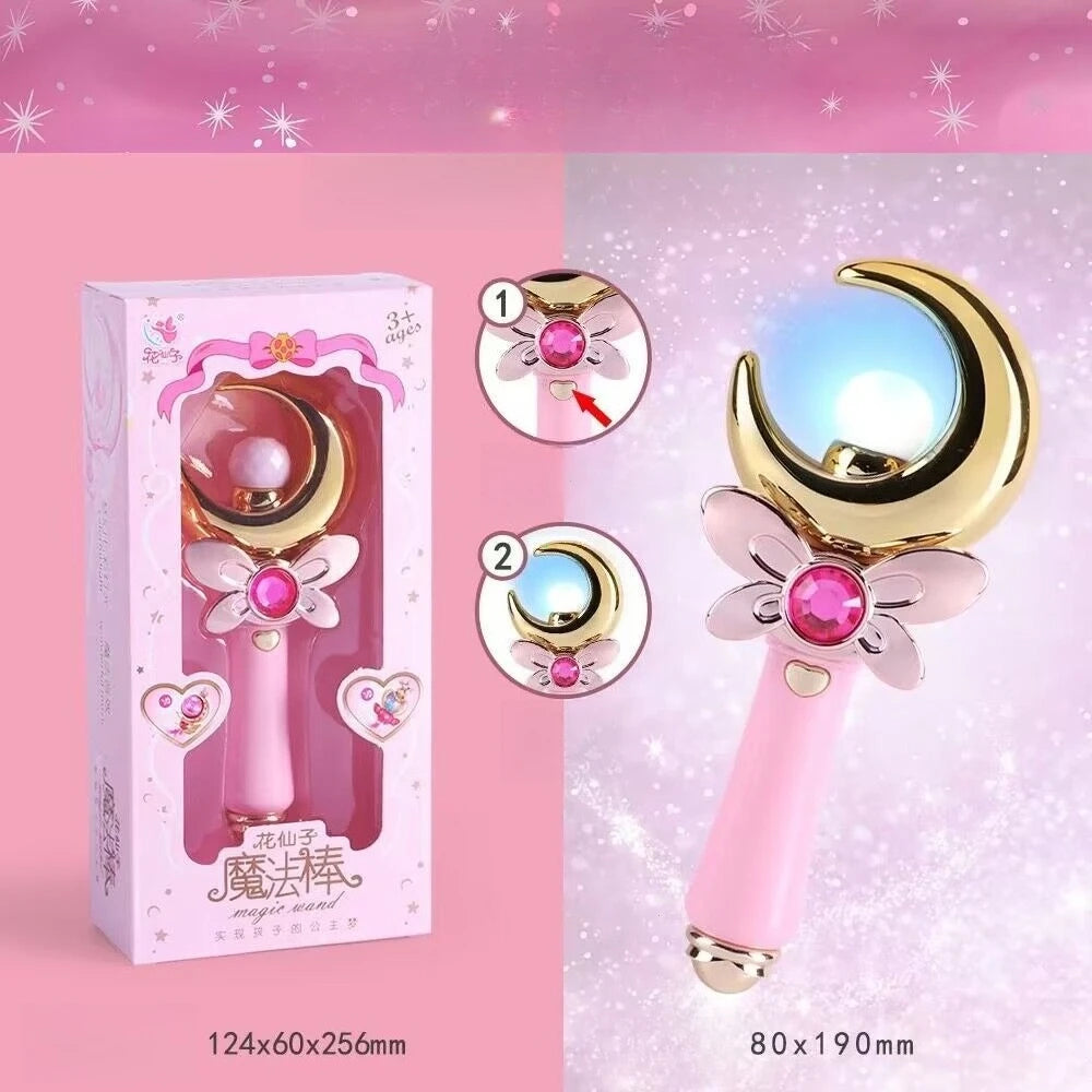 Fairy Magic Wand Glowing Musical Sound Effects Toys Cutie Moon Rod Wand Figure Toys Queen Transformation Wand Stick Girls Gifts