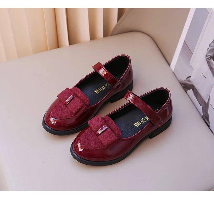 Girl's Leather Shoes Princess Dress Shoes for Kids Big Girls Casual Student Flats 2025 Spring/Autumn New Style Sweet with Bowtie