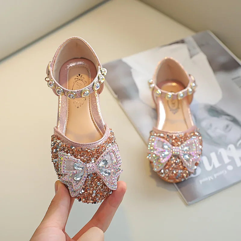 New Children Princess Shoes for Girls Bowtie Glitter Children Baby Dance Shoes
