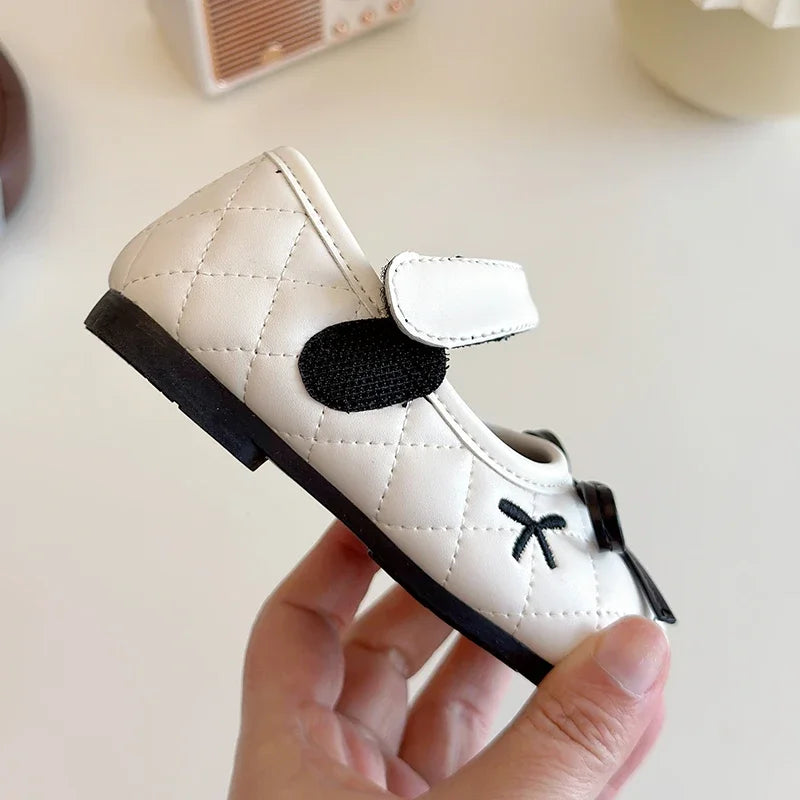 Girls' Leather Shoes 2025 Spring/Autumn New Fashion Bow Kid's Princess Shoes Soft Sole Non-slip Children's Shoes 16-25