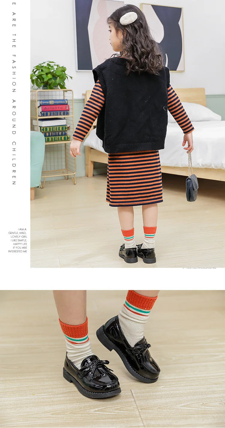 Athena Girls Leather Casual Shoes - Slip-on Loafers with Tassels