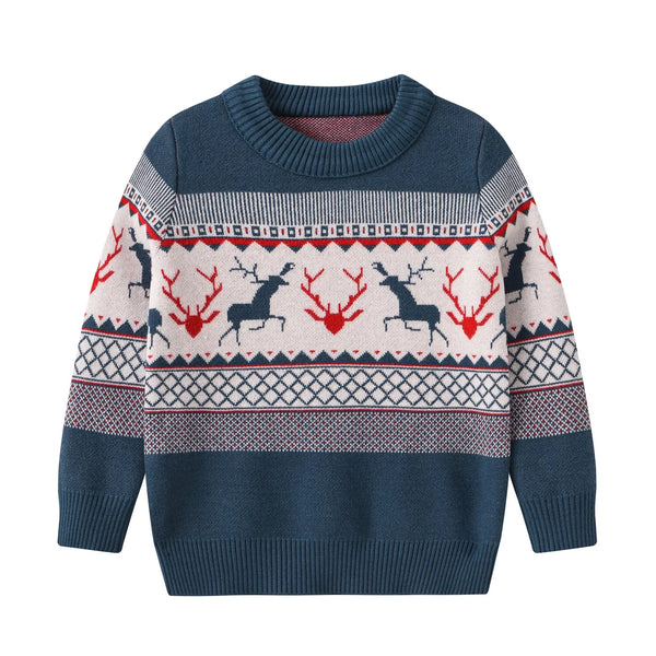 Xavier Warm Elk Printed Knitted Girls Sweater