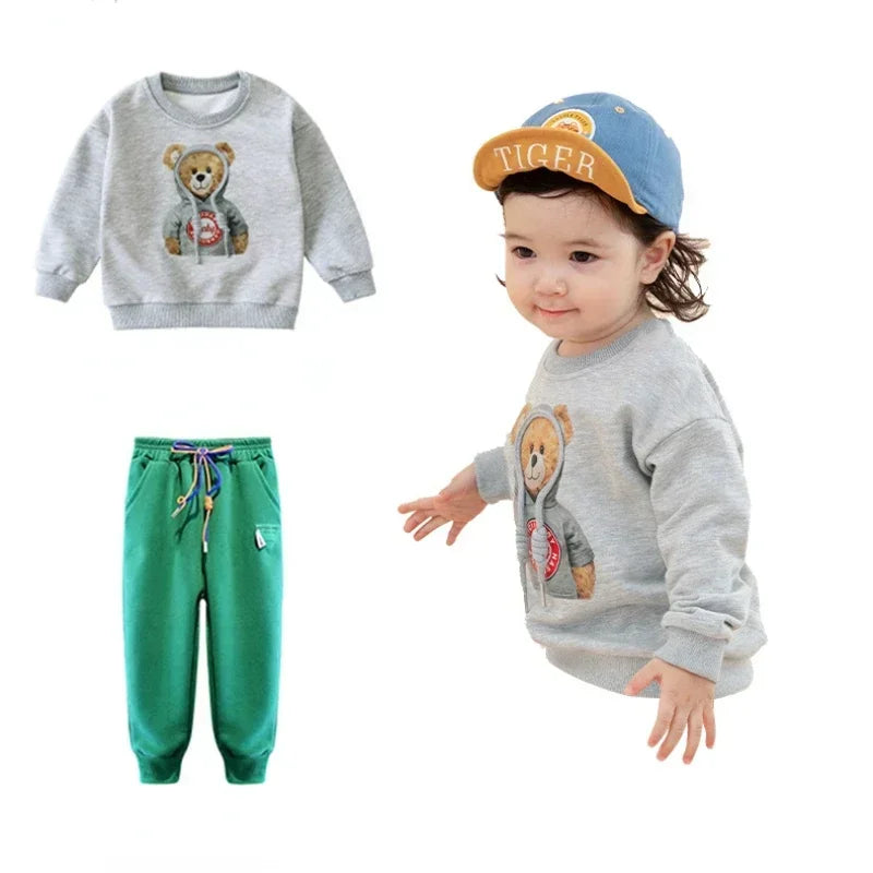 Boy Clothes Set Autumn - Cartoon Bear Top and Pant