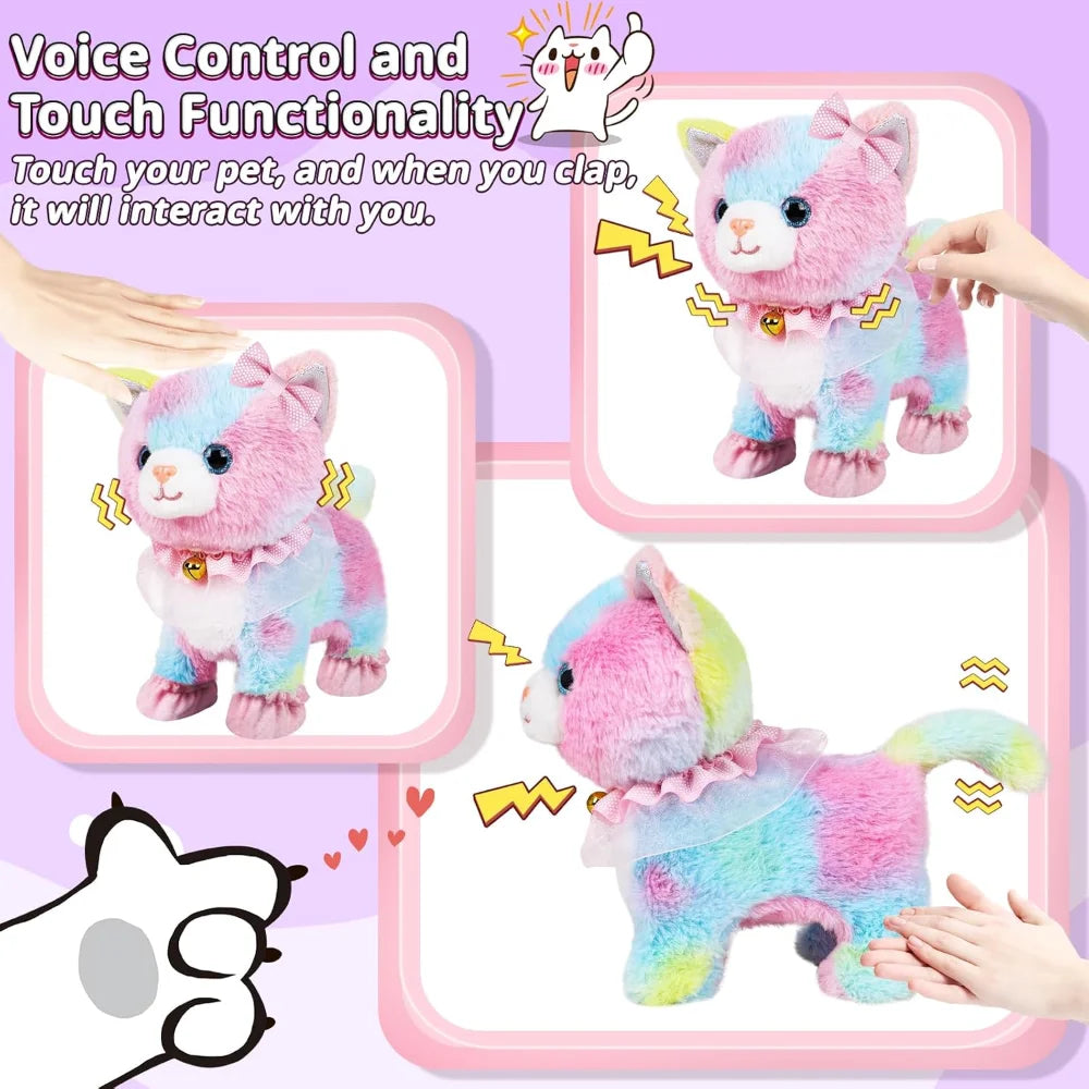 Interactive Electronic Plush Toy, Walking and Barking Robot Colorful Cat Plush