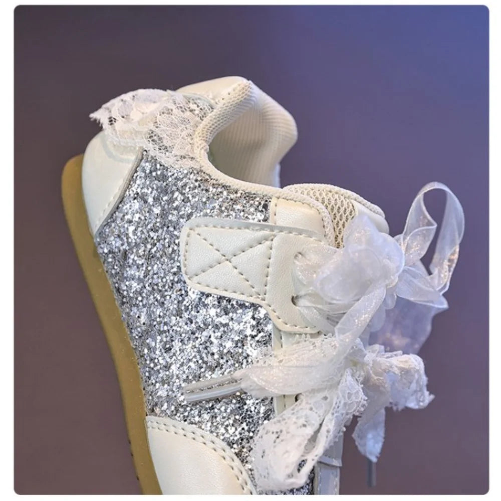 2026 Girls' Spring/Summer New Style Sneakers Pink Cute Flower, Fashion Versatile Casual Shoes, Lace Bow Cute, Non-Slip Soft Sole