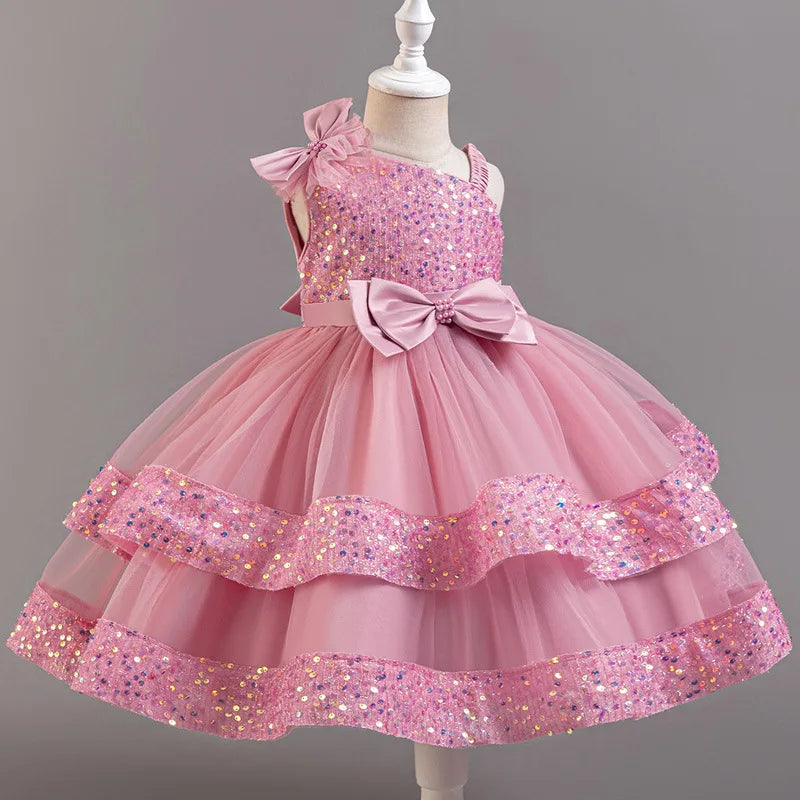New Girl Dress Sequin Dresses Exquisite Simple Summer Skirt Fashion Evening Dress One Year Old Banquet Retro Princess Dress 2025
