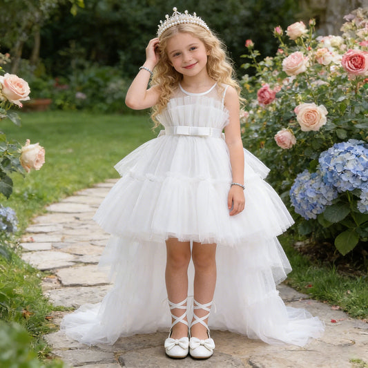 Summer Baptism Bridesmaids Party Baby Girls Dresses Tulle Trailing Wedding Birthday Princess Dress