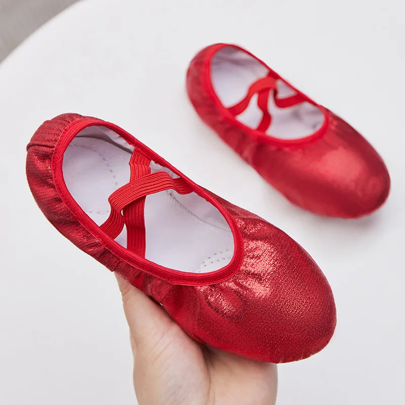 Girl Ballet Shoes Glitter Split-Sole Dance Slippers Toddler Kids Practice Shoes Flats Soft Lightweight  Elastic Laces Colorful