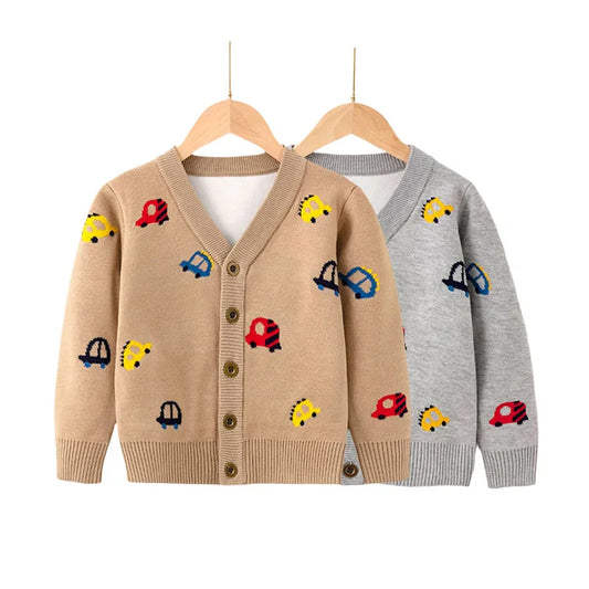Louis Cartoon Car Jacquard Cotton Knitted Sweater