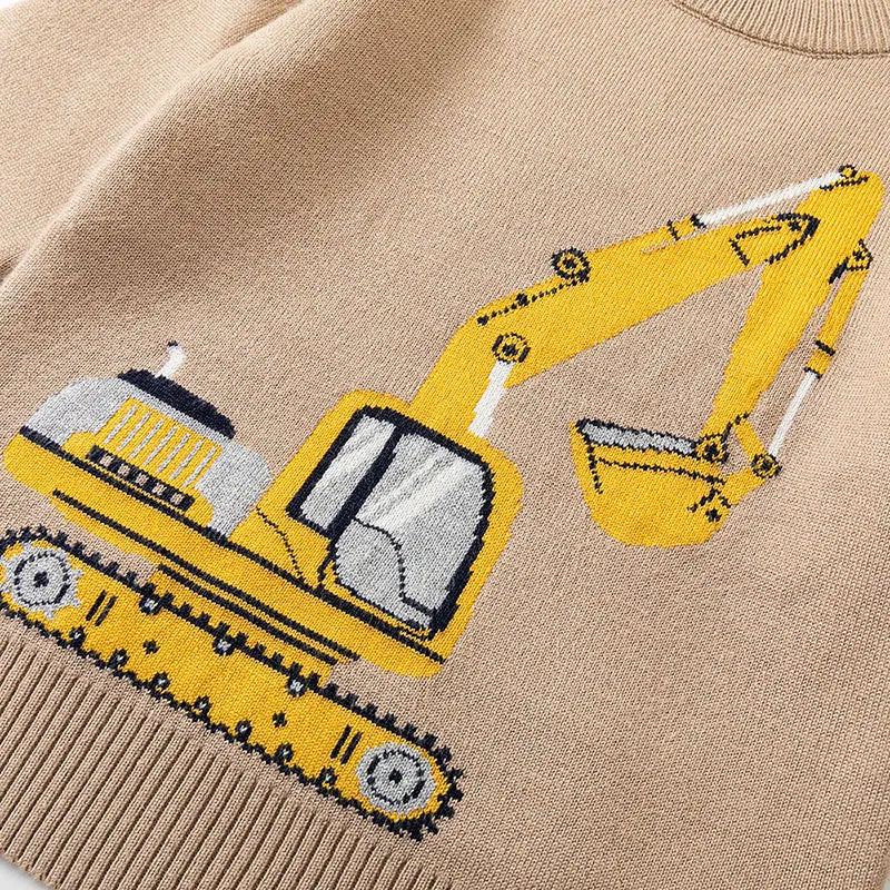 Fernelys Casual Cartoon Excavator Sweater