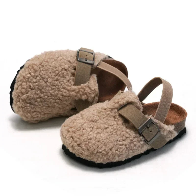 Children's Fleece Elastic Clogs Baby Boys Girls Plush Slipper Toddler Prewalker Footwear