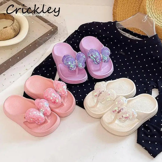Bling Butterfly Girls Princess Slippers Summer Solid EVA Waterproof Children Flip Flops