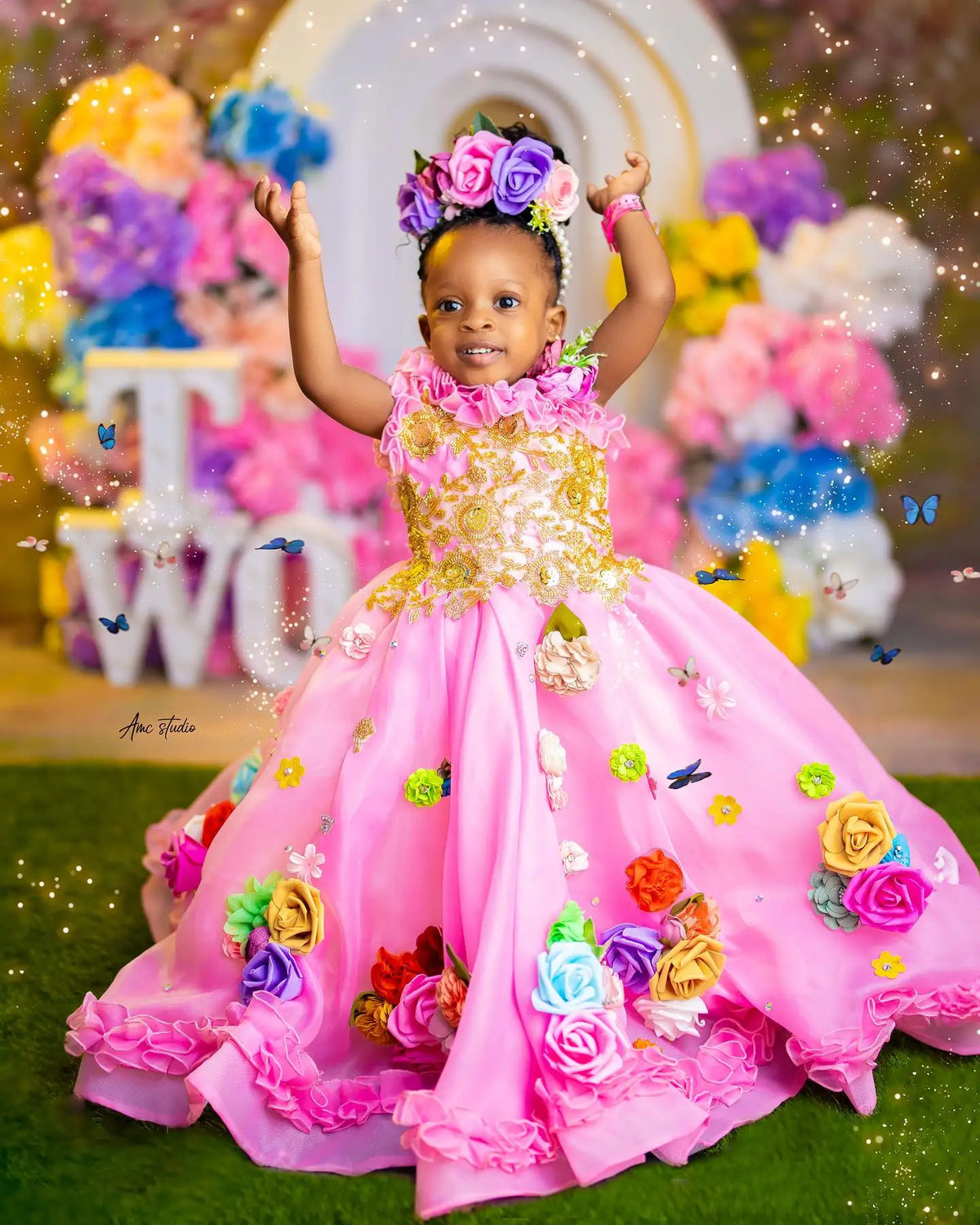 Hand Made Flower Girls Birthday Party Dresses Customized Girl's Floral Dress