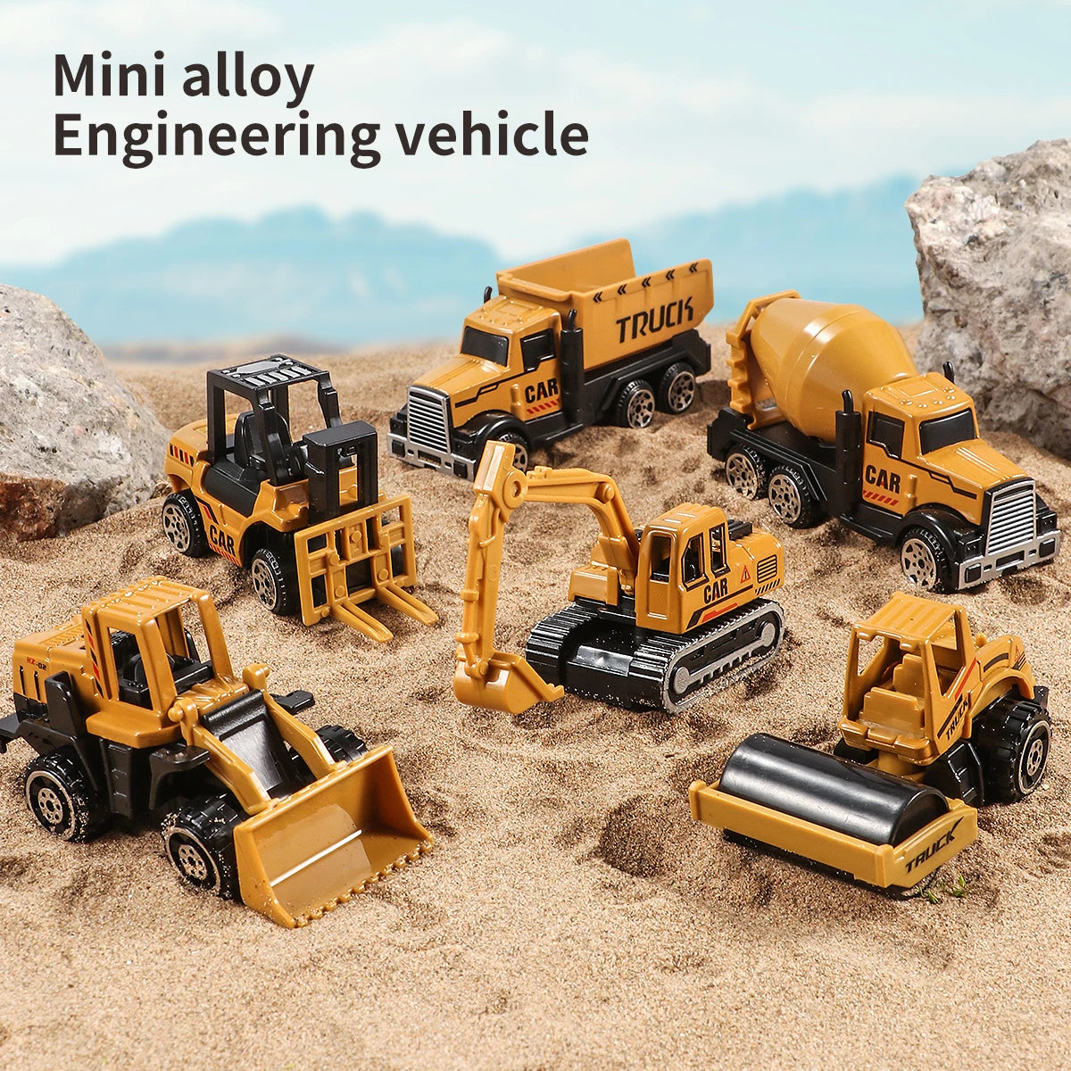 6pcs/set Toys for Boys Alloy Engineering Truck Toy Car Excavator Bulldozer Roller Miniature Model Diecast Kid Birthday Gift