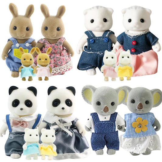 Forest Animal Family Mini  Rabbit Bear Panda doll girl play house doll