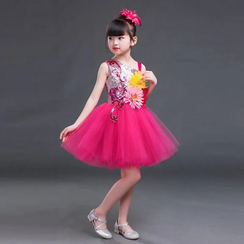 Multicolored Dance Dress Girls Modern Dance Costume Girls Contemporary Freestyle Dance Dress Girls Vestidos De Fiesta