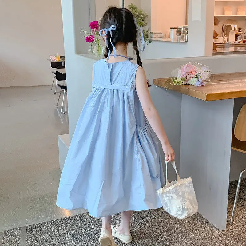 Ana Summer Junior Girl Sleeveless Dress Solid Side Cotton Dress