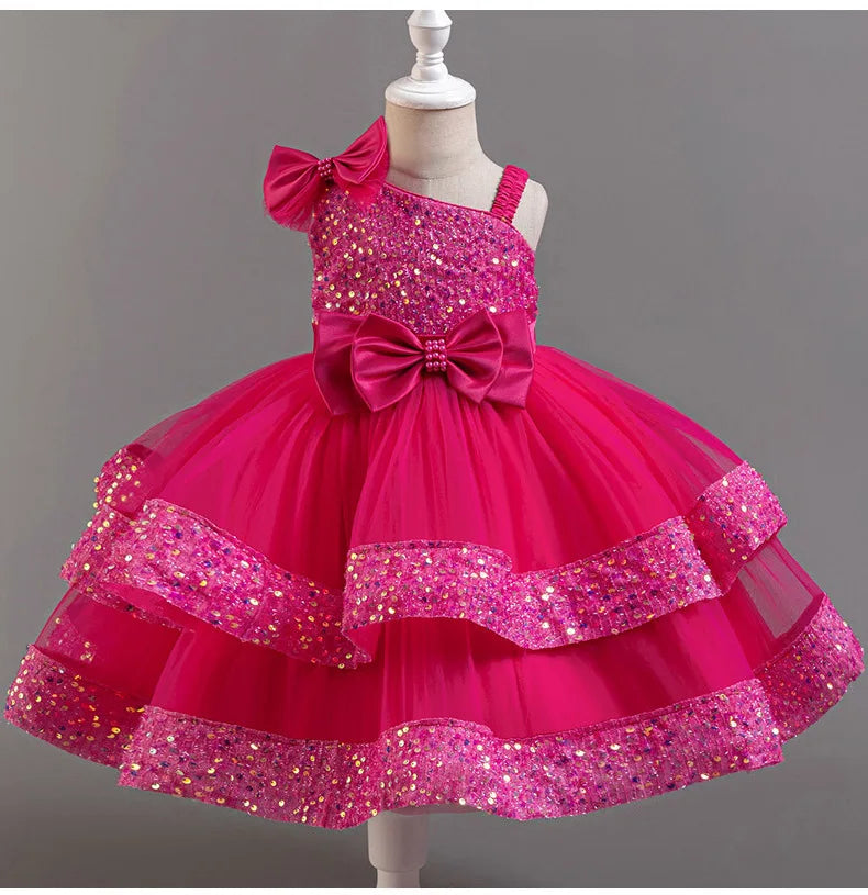 New Girl Dress Sequin Dresses Exquisite Simple Summer Skirt Fashion Evening Dress One Year Old Banquet Retro Princess Dress 2025