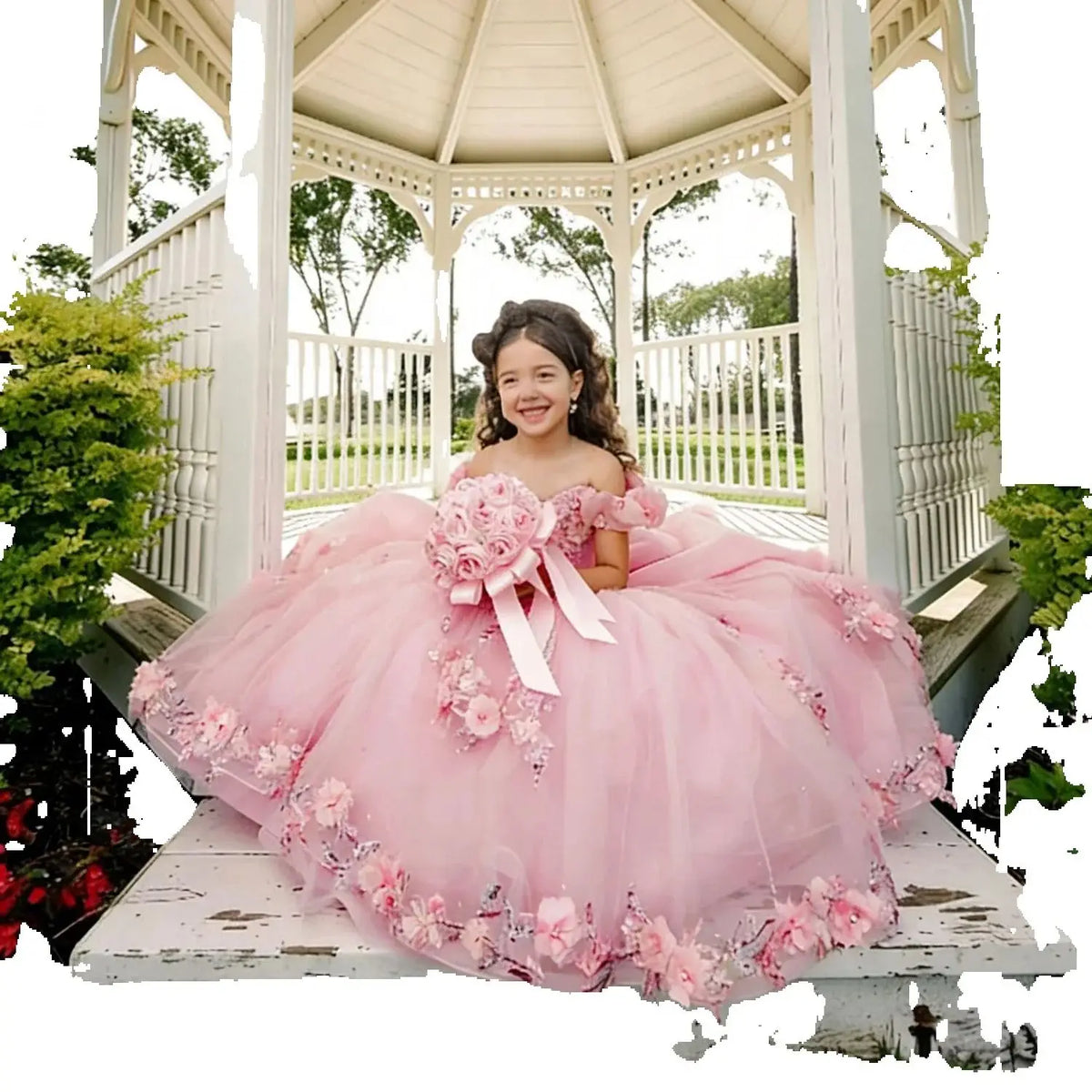 Girl Gown Flower Girl Dress for Wedding Off The Shoulder Applique Tulle Puffy
