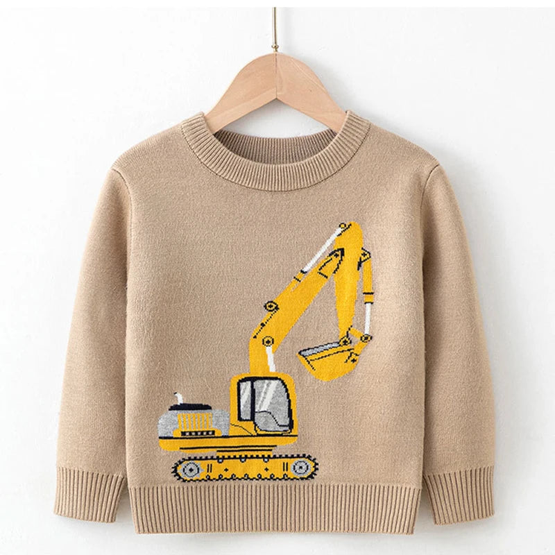 Fernelys Casual Cartoon Excavator Sweater