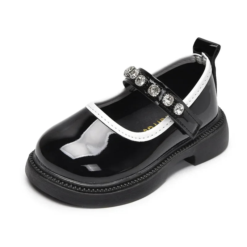 Girls Performance Shoes Round Toes Glossy 2025 Spring Autumn Kids Leather Shoes Pu Soft Sole Girls Flat Shoes Non-slip Ins Trend