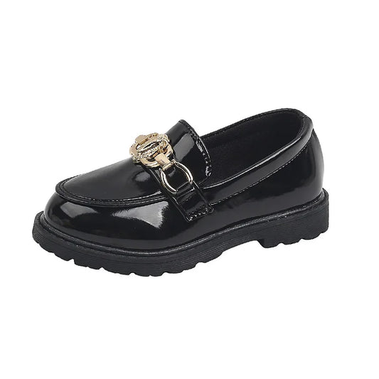 2025 for Children Platform Black Patent Leather Chain Fashion Boys Girls Flat Shoes
