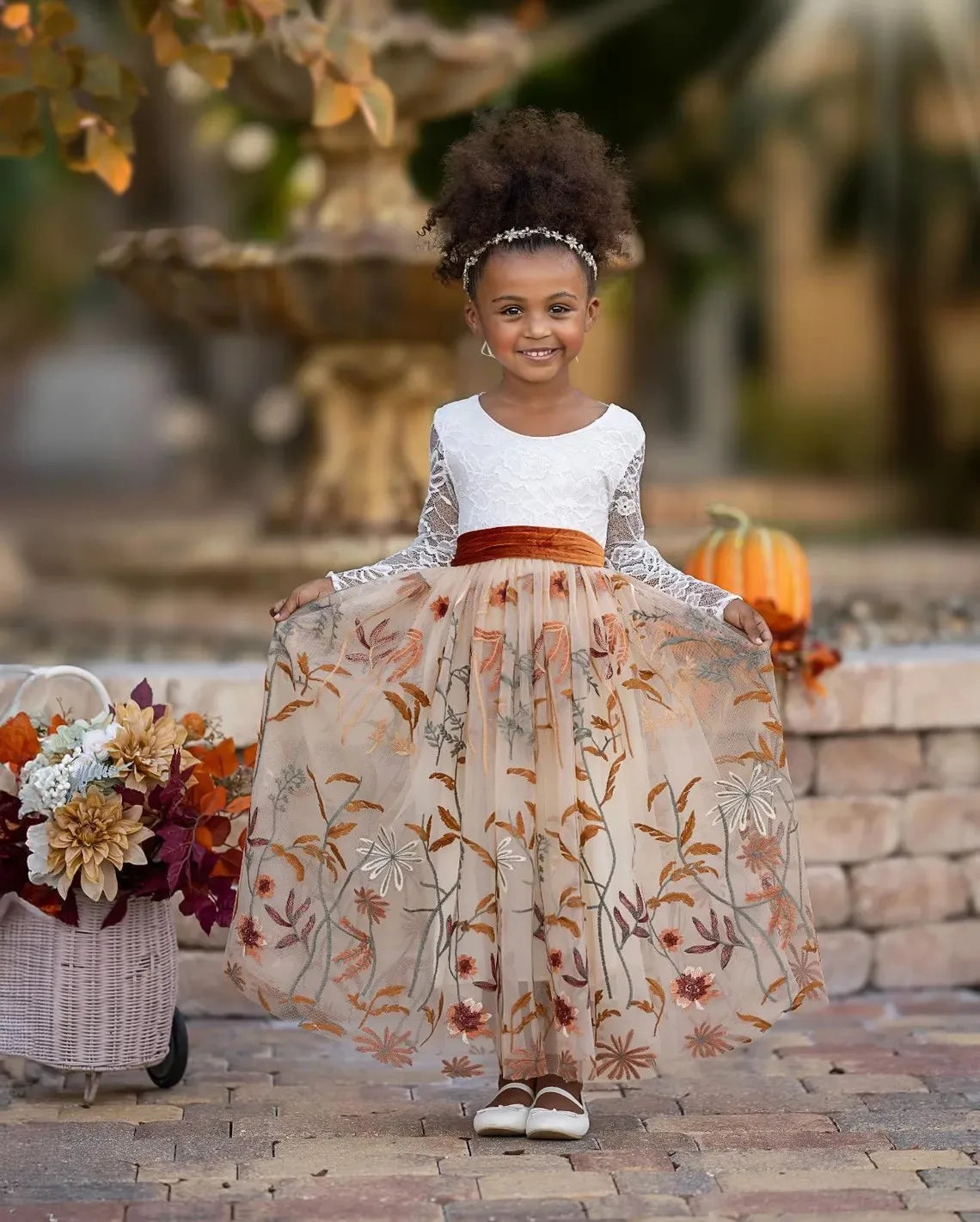 Children Girls Wedding Dress Crochet Lace Embroidery Kids Clothing Wear