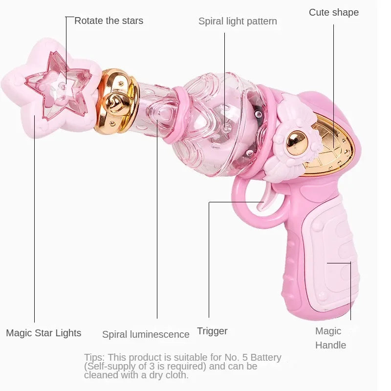 Girls Magical Electric Toy Gun Sound Light Gun Twirling Star Decoration Sweet Cute Princess Toy Non-firing Kids Birthday Gifts
