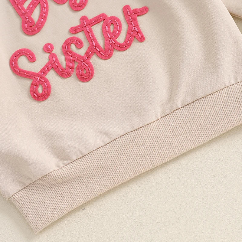 Letty Girls Big Sister Long Sleeve Crewneck Letter Embroidery