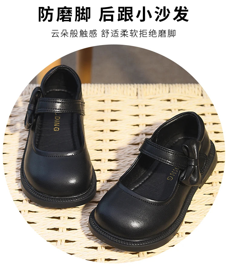 Girls' Shoes, Genuine Leather, Children's Princess Shoes, 2026 Spring and Autumn New Black Performance Shoes, Little Girls' Blac