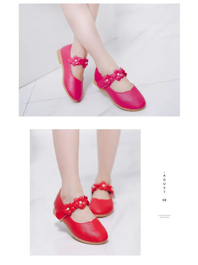 Girls Low-top Solid Color Leather Shoes Princess Shoes Flowers Student Single Dance Shoes White Child Shoes Comfortable Wearable