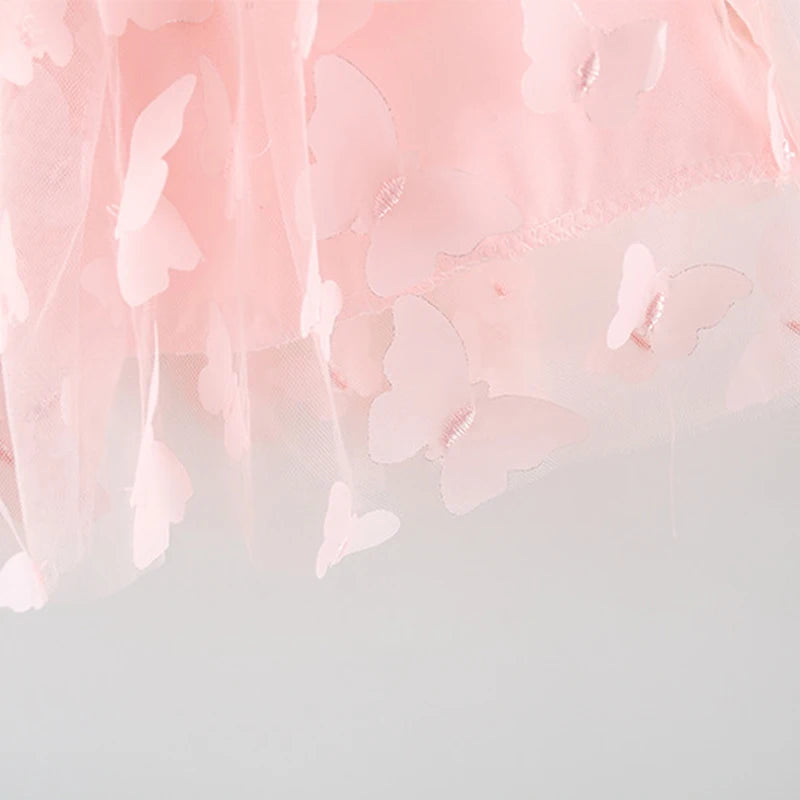 Raven Girls Summer Dress with Butterfly Mesh Splicing