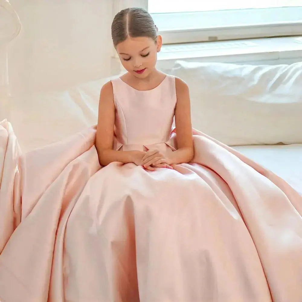 Girl Long Dress Girl Princess Wedding Dresses Big Bow Lace Puffy Teenage Wedding Princess Dress