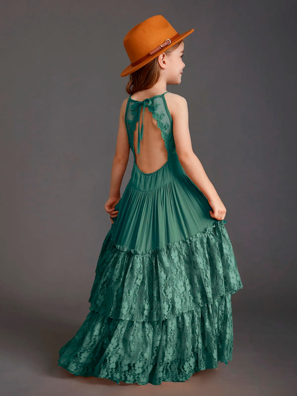 Plus Size Princess Girls Lace Long Dresses Baby Kids Flower Wedding Party