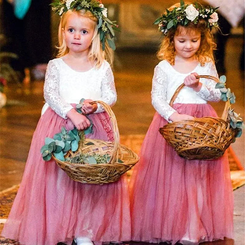 Princess Dresses for Weddings Birthday Elegant Flower Girl Fashion Long Lace