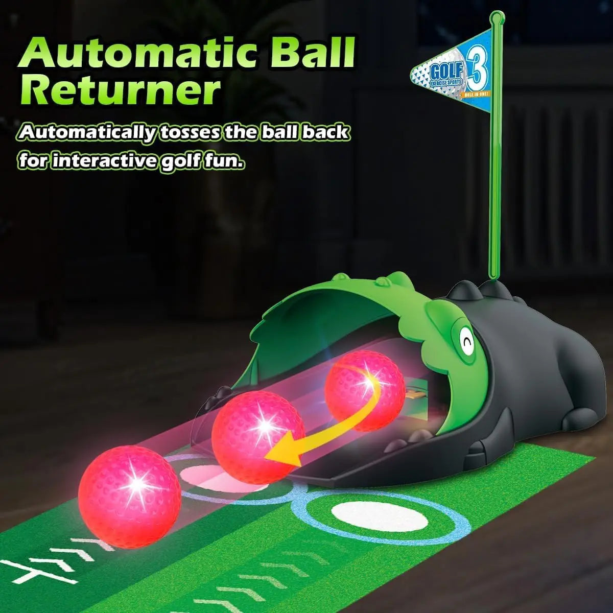Kids Toy Golf Set Auto Returner Night Light Golf Balls Mat Toddler Mini Golf Game