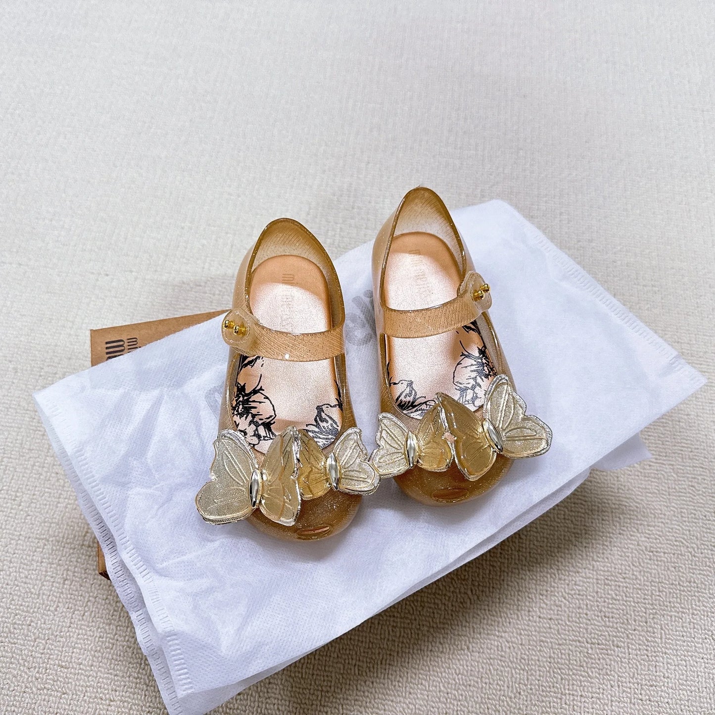 Children's Fashion Shoes Pink Metal Sequins Three-dimensional Butterfly Rhinestone Jelly Girls' Beach Sandals Trendy Shoes