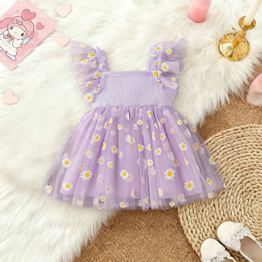 Girls' Dress Summer Tulle Daisy Print Girls Dress Adorable Princess Baby Dress