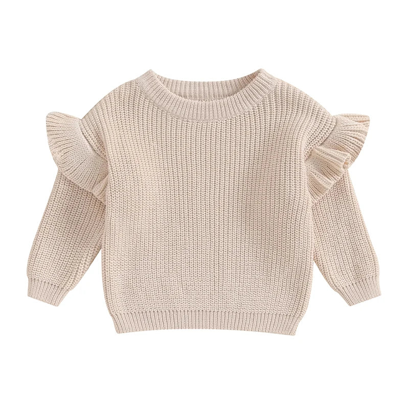 Basley Girls Sweater Solid Color Ruffle Long Sleeve Knit