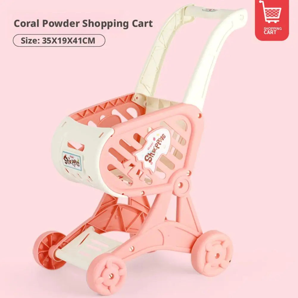 Shopping Cart Toy Baby Small Trolley Children Play House Fruit Cut Music Kitchen Supermarket