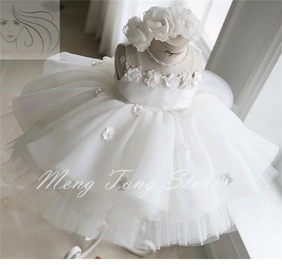 Girl's Dresses Born Baptism Dress For Baby Girl White First Birthday Party Wear 3D Flower Toddler Christening Gown Wedding Vesti