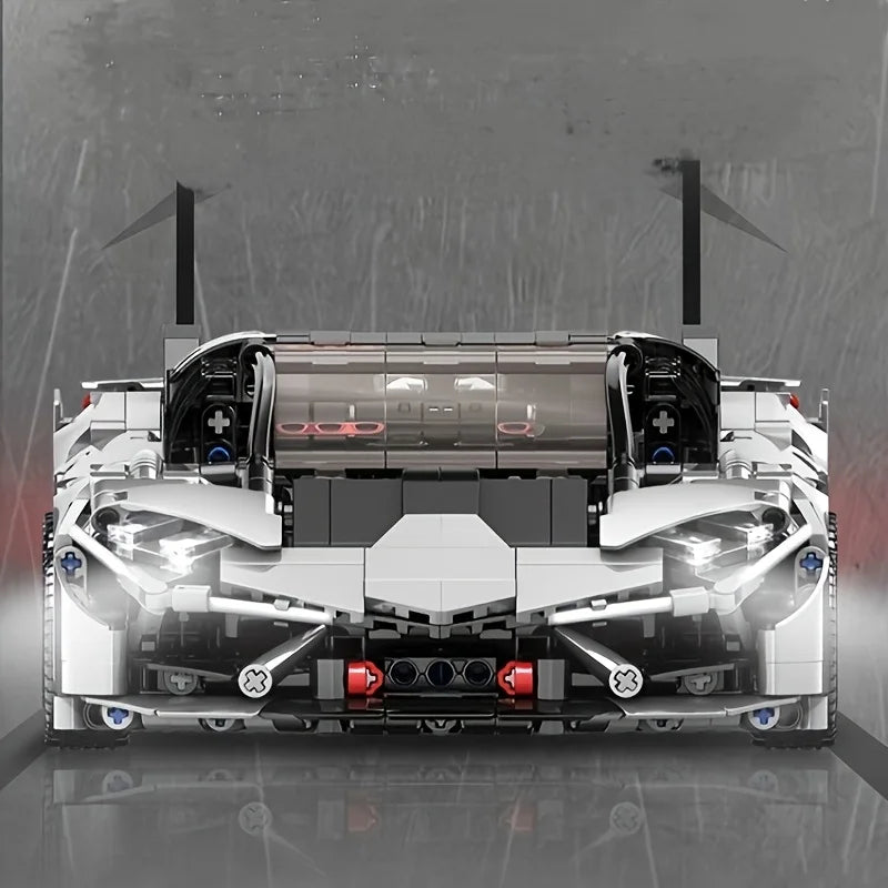Silver Super Future Sports Car Assembly Building Blocks Toy Set, 1000+ pieces, vehicle/racing car/car model gift.