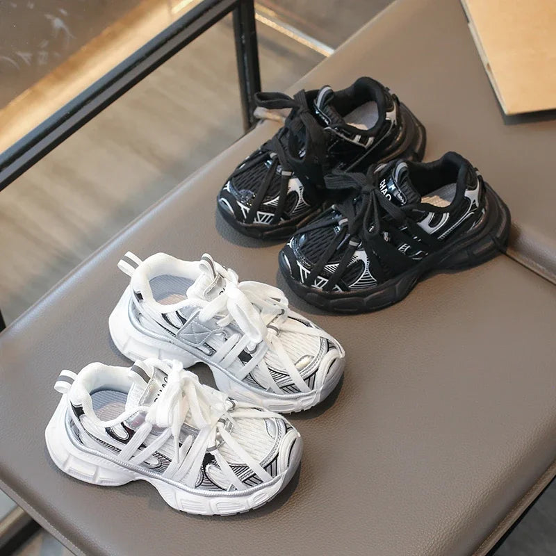 Kids Shoes for Boy School Black Beige Versatile Sports Shoes for Girls Fashion Causal Patchwork Children Mesh Chunky Sneakers