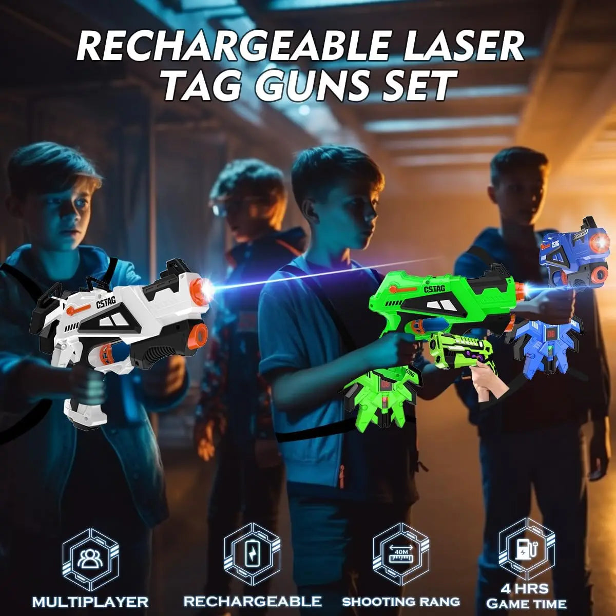 VATOS Rechargeable Laser Tag Guns 4 Sets with Vest Upgraded Infrared Laser