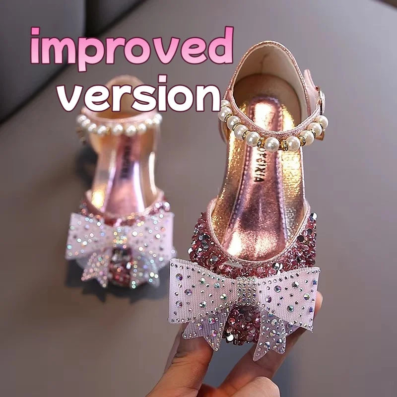 Summer Girls Sandals Fashion Sequins Rhinestone Bow Girls Princess Shoes