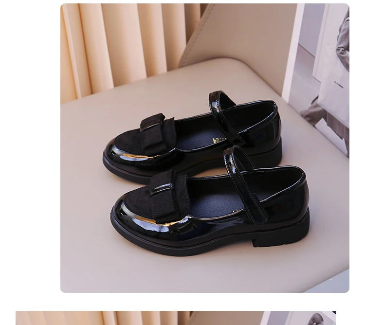 Girl's Leather Shoes Princess Dress Shoes for Kids Big Girls Casual Student Flats 2025 Spring/Autumn New Style Sweet with Bowtie