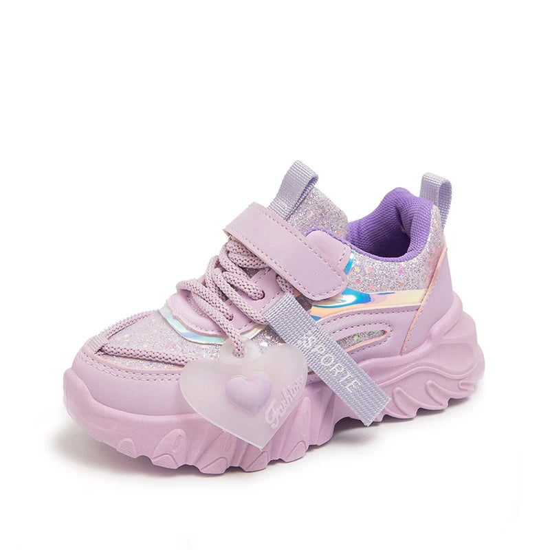 Girls Sports Shoes Kids Running Sneakers for School Fashion Cute Shiny Non-slip Children's